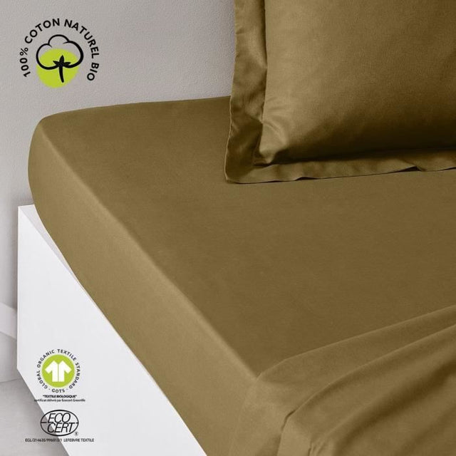 Drap housse - TODAY - 180 x 200 cm + 30 cm - Coton - Organic Bronze