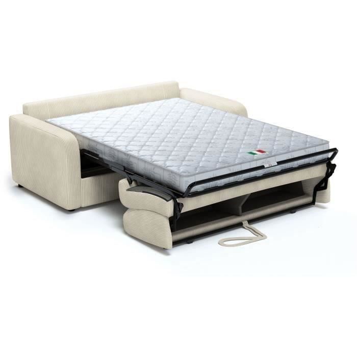 Canapé convertible express - 3 places - TOM - Velours côtelé beige - 185 x 100 x 87 cm
