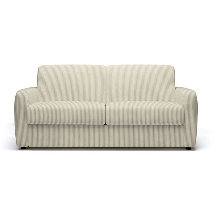 Canapé convertible express - 3 places - TOM - Velours côtelé beige - 185 x 100 x 87 cm