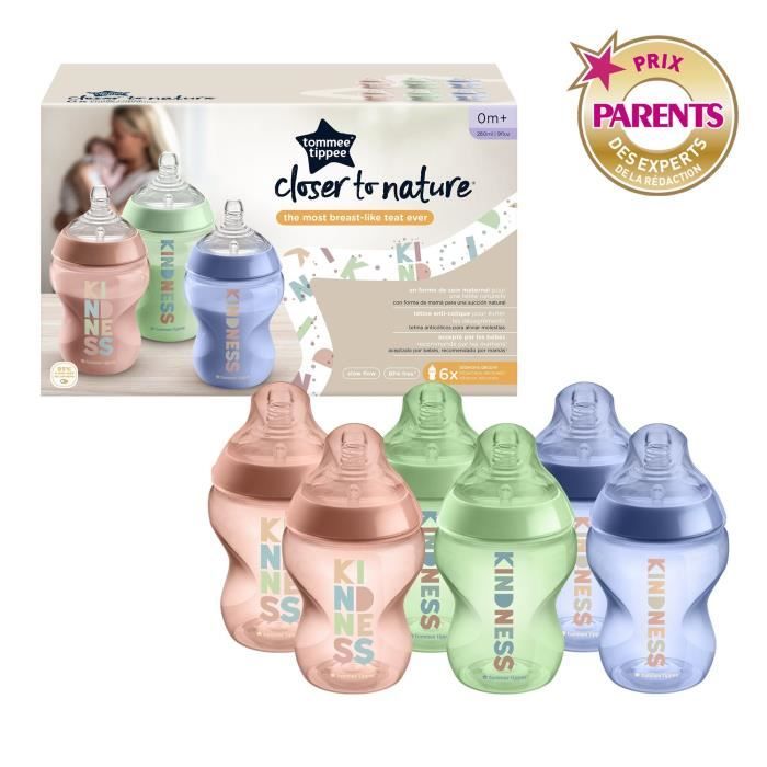 TOMMEE TIPPEE - Lot de 6 biberons Closer to Nature - 260ml - Multicolore