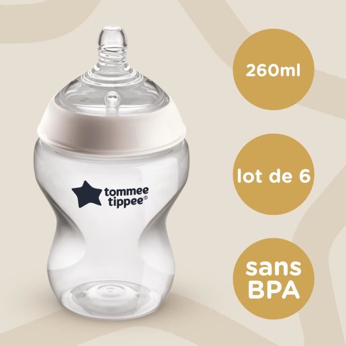 TOMMEE TIPPEE - Lot de 6 biberons Closer to Nature - 260ml - Multicolore