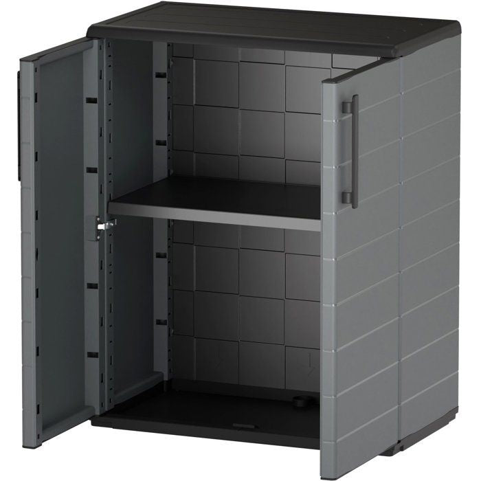 Armoire basse - TOOD - 2 portes + 1 étagere en polypropylene - 68 x 37 x H.84 cm - Gris