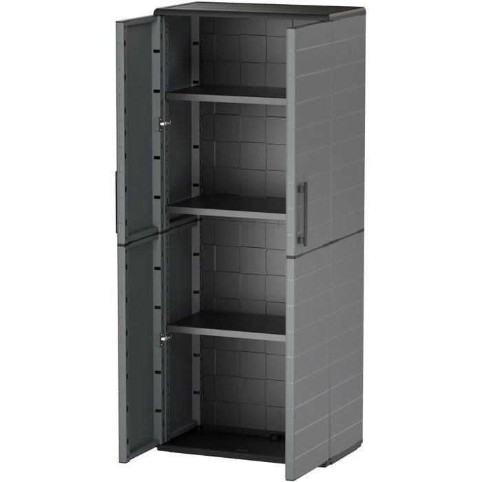 Armoire haute - TOOD - 2 portes + 3 étgageres en polypropylene - 68 x 37 x H.163 cm - Gris