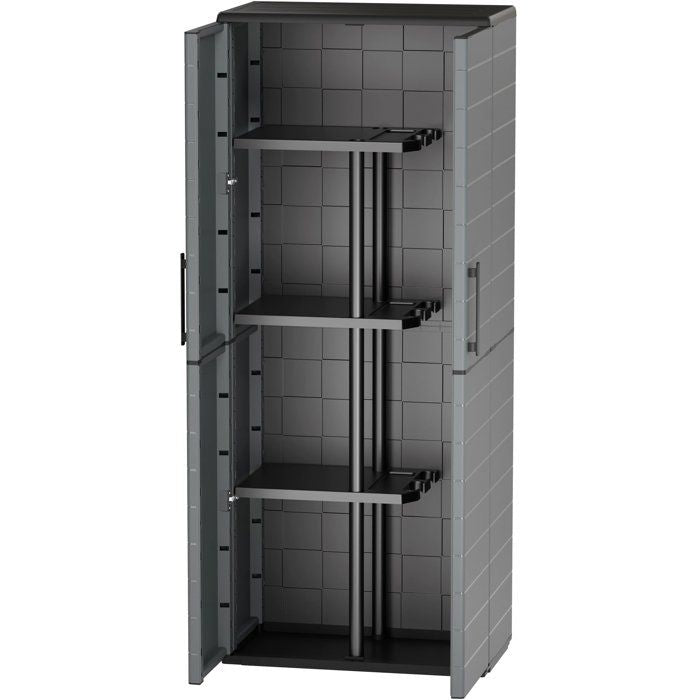 Armoire porte-balai - TOOD - 2 portes + 3 étgageres en polypropylene - 68 x 37 x H.163 cm - Gris