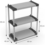 Étagere plastique - TOOD - 3 tablettes - Charge 80 kg par tablette - 80x40x85 cm - Noir/gris