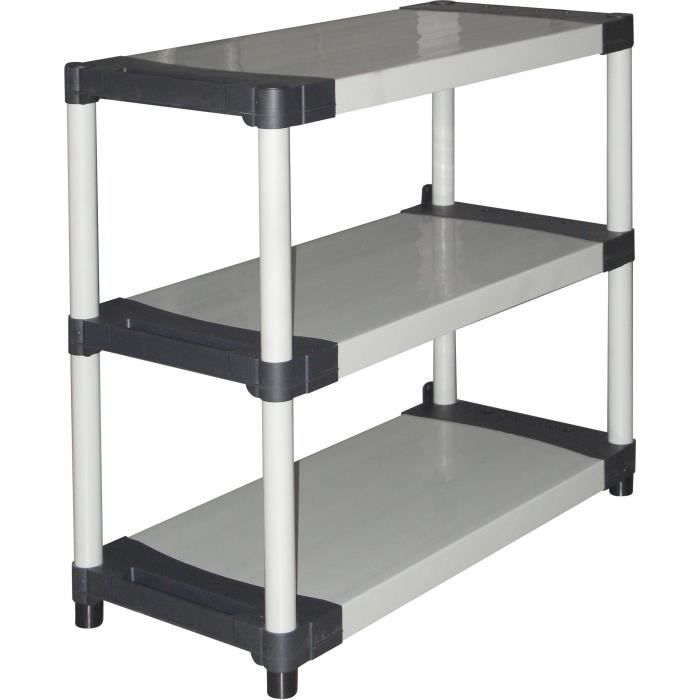 Étagere plastique - TOOD - 3 tablettes - Charge 80 kg par tablette - 80x40x85 cm - Noir/gris