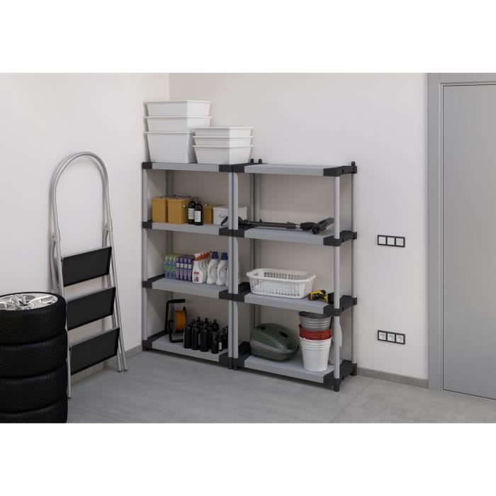 Étagere plastique - TOOD - 4 tablettes - Charge 80 kg par tablette - 80x40x168 cm - Noir/gris