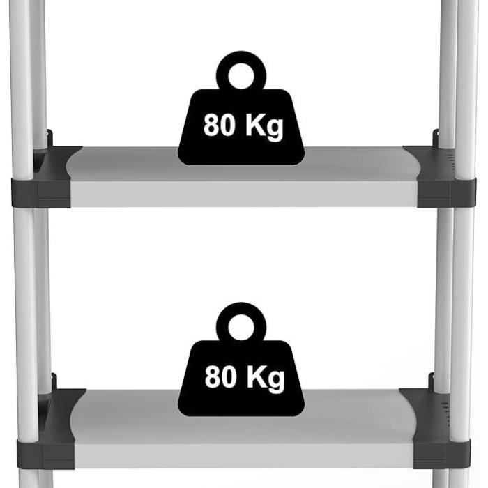 Étagere plastique - TOOD - 4 tablettes - Charge 80 kg par tablette - 80x40x168 cm - Noir/gris