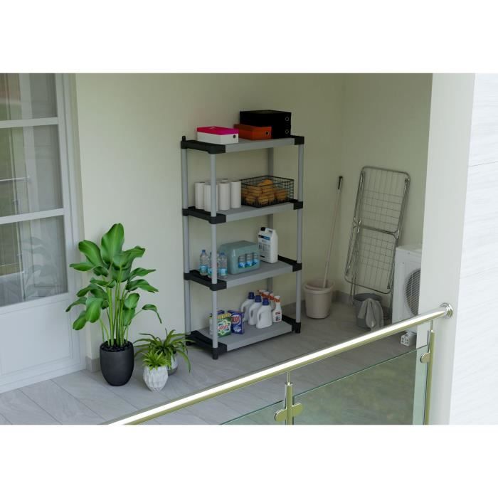 Étagere plastique - TOOD - 5 tablettes - Charge 80 kg - 80x40x171 cm - Noir/gris