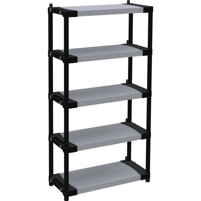Étagere plastique - TOOD - 5 tablettes - Charge 80 kg - 80x40x171 cm - Noir/gris