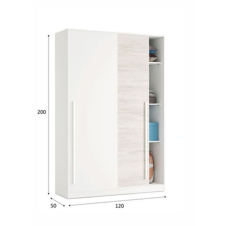 Armoire TOP - Décor blanc artik et chene nodi - 2 Portes coulissantes - H200 x L121 x P50 cm