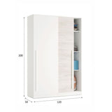 Armoire TOP - Décor blanc artik et chene nodi - 2 Portes coulissantes - H200 x L121 x P50 cm