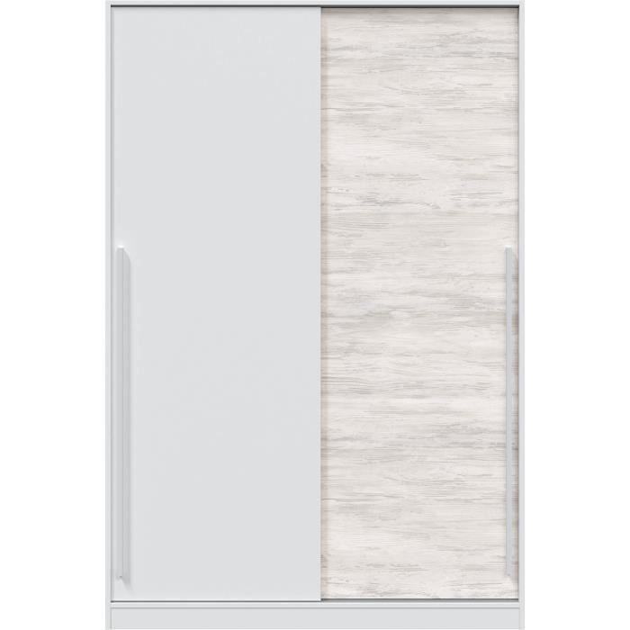 Armoire TOP - Décor blanc artik et chene nodi - 2 Portes coulissantes - H200 x L121 x P50 cm