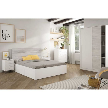 Armoire TOP - Décor blanc artik et chene nodi - 2 Portes coulissantes - H200 x L121 x P50 cm