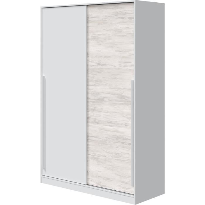 Armoire TOP - Décor blanc artik et chene nodi - 2 Portes coulissantes - H200 x L121 x P50 cm