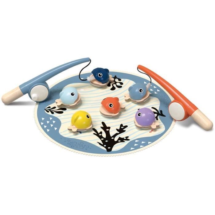 Attrape les Poissons, jeu éducatif, 6 poissons magnétiques, 2 cannes a peche, tapis en tissu, Pour enfant des 2 ans, TOP BRIGHT