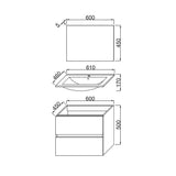 TOTEM Salle de bain 60cm - 2 tiroirs fermetures ralenties - simple vasque en cÈramique + miroir