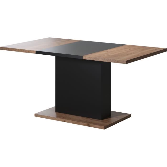 Table a manger KENDO 6 personnes - Mélamine chene ambré et noir mat - L160 x P80 x H76 cm - TRENDTEAM