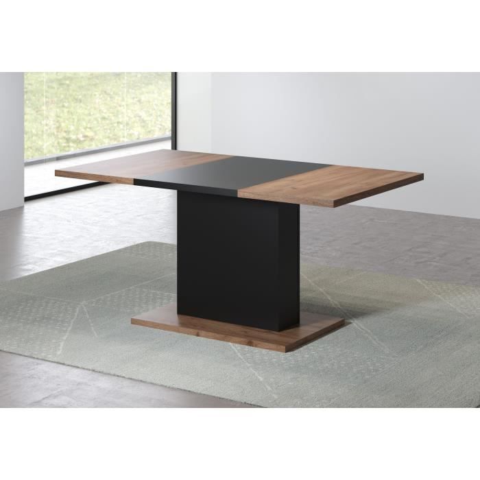 Table a manger KENDO 6 personnes - MÈlamine chene ambrÈ et noir mat - L160 x P80 x H76 cm - TRENDTEAM