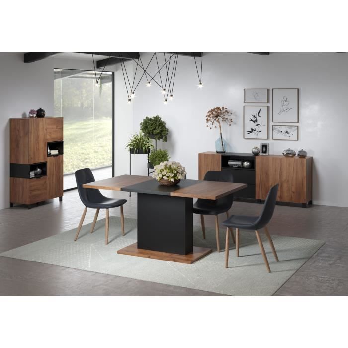 Table a manger KENDO 6 personnes - MÈlamine chene ambrÈ et noir mat - L160 x P80 x H76 cm - TRENDTEAM