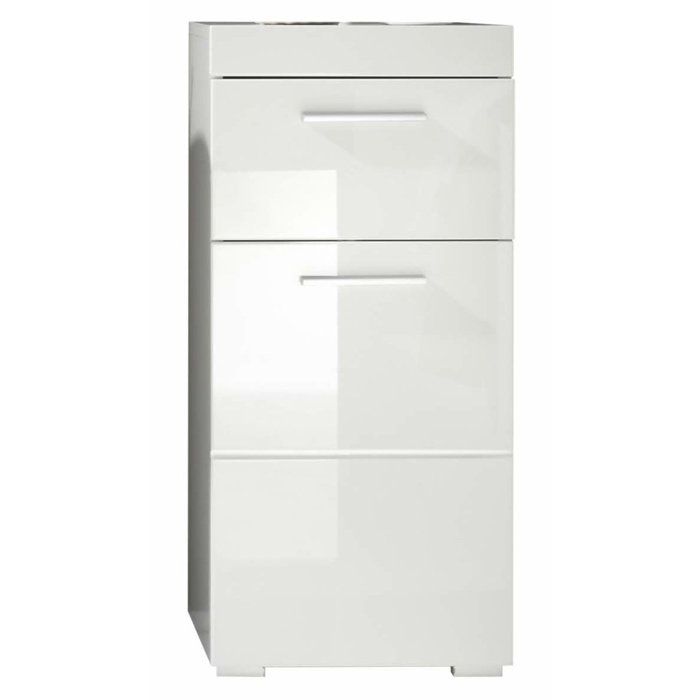 Meuble de salle de bain Rangement bas - 1 porte & 1 tiroir - Blanc - L 37 x P 31 x H 79 cm - AMANDA