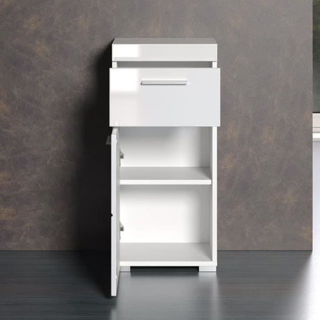 Meuble de salle de bain Rangement bas - 1 porte & 1 tiroir - Blanc - L 37 x P 31 x H 79 cm - AMANDA