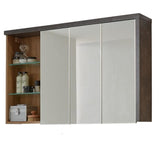 BAY Salle de bain complete : Armoire+colonne+meuble avec vasque+miroirs - MÈlaminÈ chene et bÈton - L186 x P53 x H198 cm -