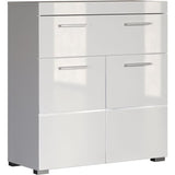 Meuble de salle de bain Rangement bas - 2 portes & 1 tiroir - Blanc - L 73 x P 31 x H 79 cm - AMANDA