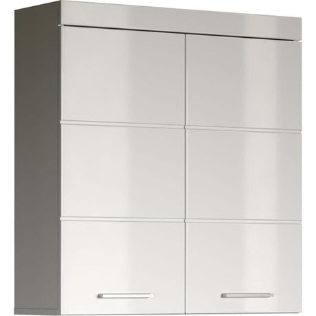 Meuble de salle de bain Rangement haut - 2 portes - Blanc - L 73 x P 23 x H 77 cm - AMANDA
