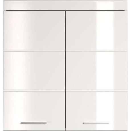 Meuble de salle de bain Rangement haut - 2 portes - Blanc - L 73 x P 23 x H 77 cm - AMANDA