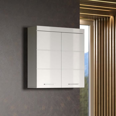 Meuble de salle de bain Rangement haut - 2 portes - Blanc - L 73 x P 23 x H 77 cm - AMANDA
