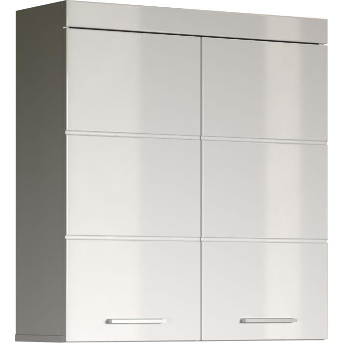 Meuble de salle de bain Rangement haut - 2 portes - Blanc - L 73 x P 23 x H 77 cm - AMANDA