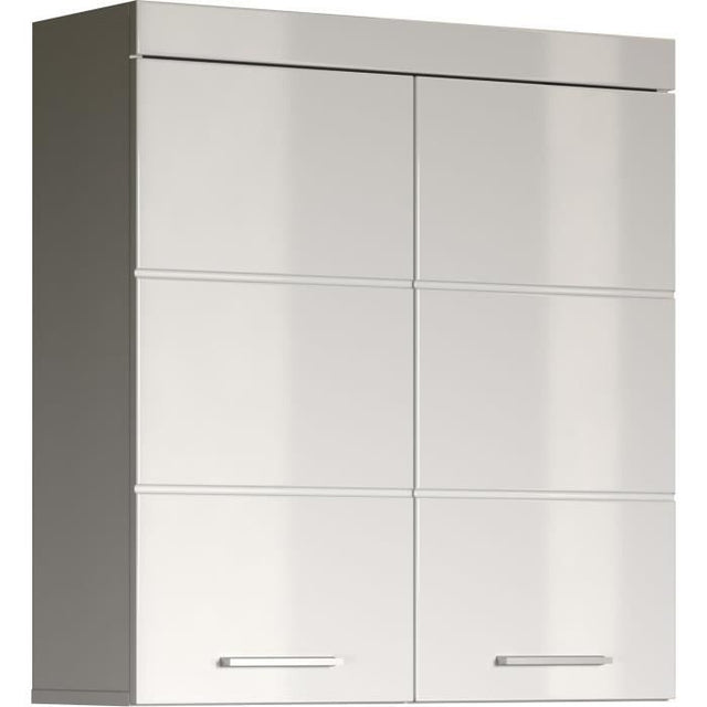 Meuble de salle de bain Rangement haut - 2 portes - Blanc - L 73 x P 23 x H 77 cm - AMANDA