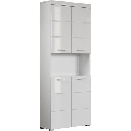 Meuble de salle de bain Colonne double - 4 portes + 1 niche - L73 x P31 x H190 cm - Blanc - AMANDA