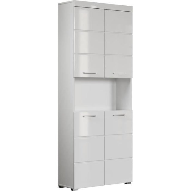 Meuble de salle de bain Colonne double - 4 portes + 1 niche - L73 x P31 x H190 cm - Blanc - AMANDA