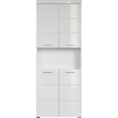 Meuble de salle de bain Colonne double - 4 portes + 1 niche - L73 x P31 x H190 cm - Blanc - AMANDA