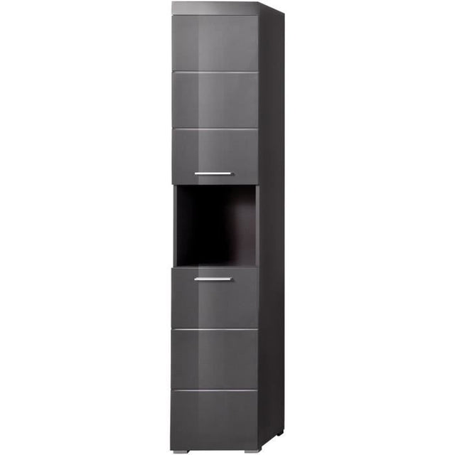 Colonne de salle de bain - 2 portes & 1 niche - Gris - L37 x P31 x H190 cm - AMANDA