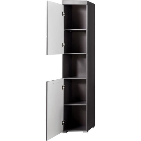 Colonne de salle de bain - 2 portes & 1 niche - Gris - L37 x P31 x H190 cm - AMANDA