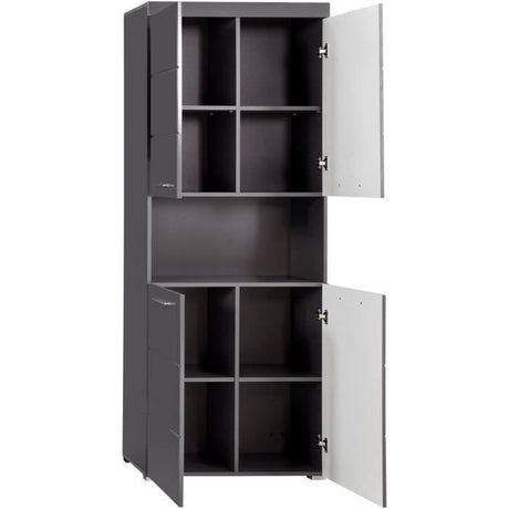 Meuble de salle de bain Colonne double - 4 portes + 1 niche - L73 x P31 x H190 cm - Gris - AMANDA