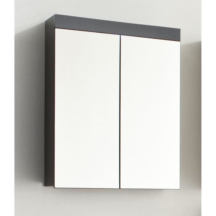 Meuble de salle de bain - Armoire de toilette - Miroir - 2 portes - Gris - L60 x P17 x H77cm - AMANDA