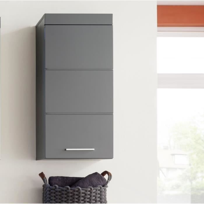 Meuble de salle de bain Rangement haut - 1 porte - Gris - L 37 x P 23 x H 77 cm - AMANDA