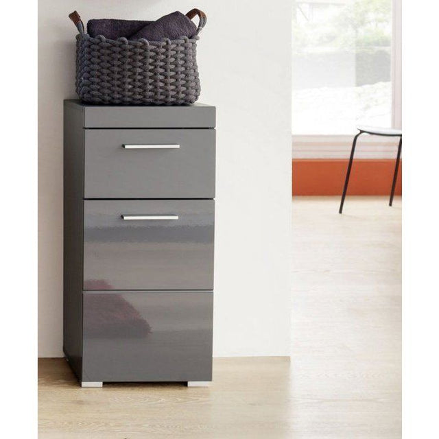 Meuble de salle de bain Rangement bas - 1 porte & 1 tiroir - Gris - L 37 x P 31 x H 79 cm - AMANDA