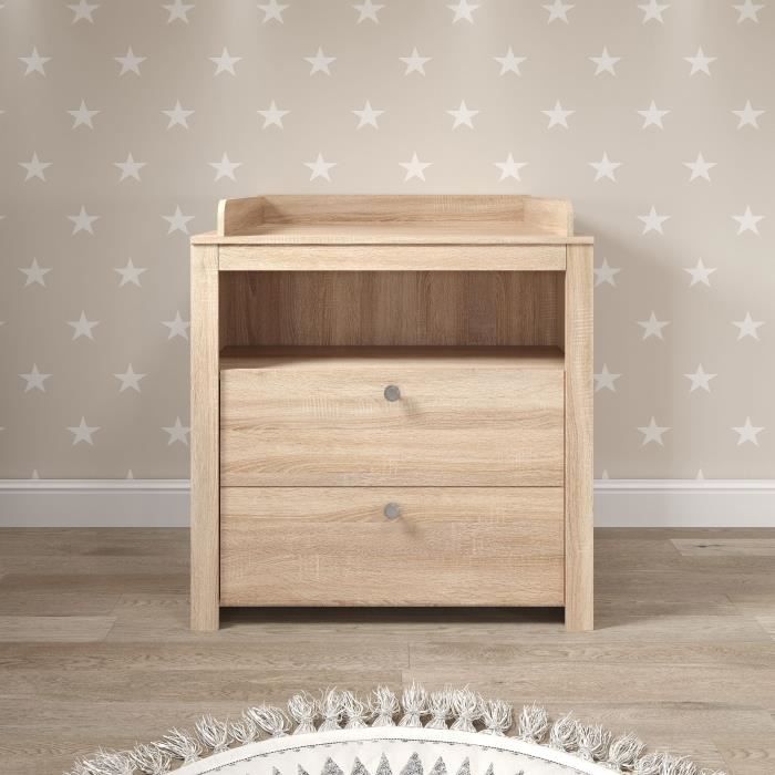 Chambre bébé Trio : Lit 70 x 140 cm + Commode a langer + Armoire OLIVIA - Chene - TREND TEAM