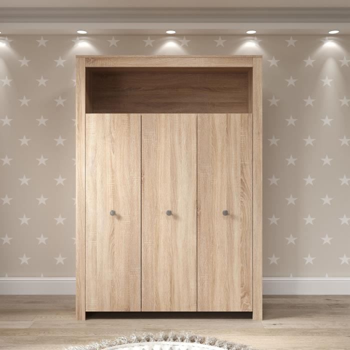 Chambre bébé Trio : Lit 70 x 140 cm + Commode a langer + Armoire OLIVIA - Chene - TREND TEAM
