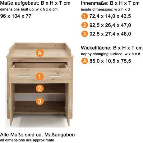 Chambre bébé Trio : Lit 70 x 140 cm + Commode a langer + Armoire AHOI - Chene - TREND TEAM