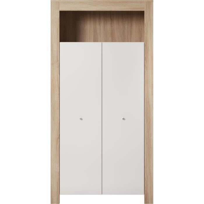 Chambre bébé trio PIA - Lit 70x140 cm + Commode a langer 2 portes + Armoire 2 portes - Décor chene sonoma et blanc mat - TRENDTEAM