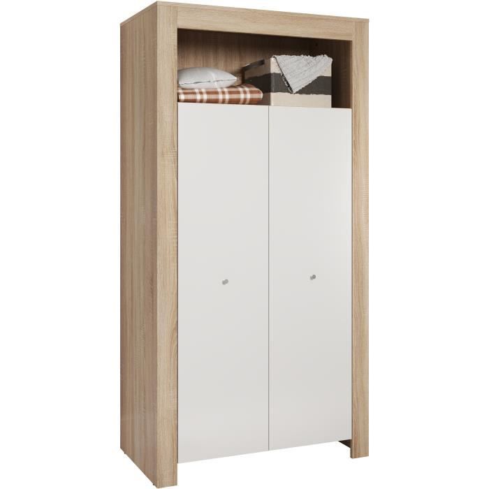 Chambre bébé trio PIA - Lit 70x140 cm + Commode a langer 2 portes + Armoire 2 portes - Décor chene sonoma et blanc mat - TRENDTEAM