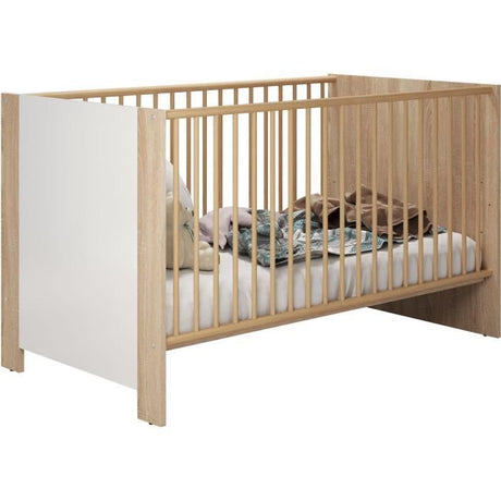 Chambre bébé duo PIA - Lit 70x140 cm + Commode a langer 2 portes - Décor chene sonoma et blanc mat - TRENDTEAM
