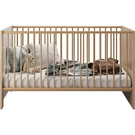 Chambre bébé duo PIA - Lit 70x140 cm + Commode a langer 2 portes - Décor chene sonoma et blanc mat - TRENDTEAM
