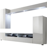 Ensemble meuble TV DOS - éclairage LED inclus - 3 Portes - Mélamine blanc mat et brillant - L208 x P33 x H165 cm